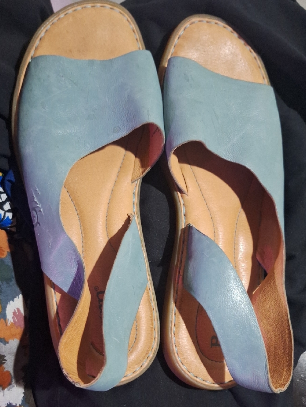 Born Bluish/teal Leather Slide Sandals - Women
